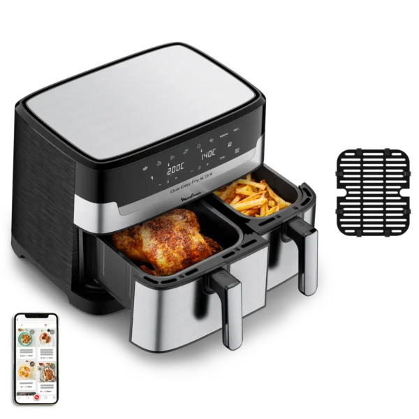 Moulinex Friteuse Sans Huile Easy Fry & Grill Dual 8 programmes - 2 bacs 8.3L Inox